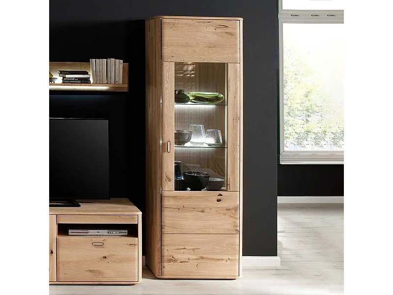 Standvitrine in Eiche Bianco Eiche Massivholz