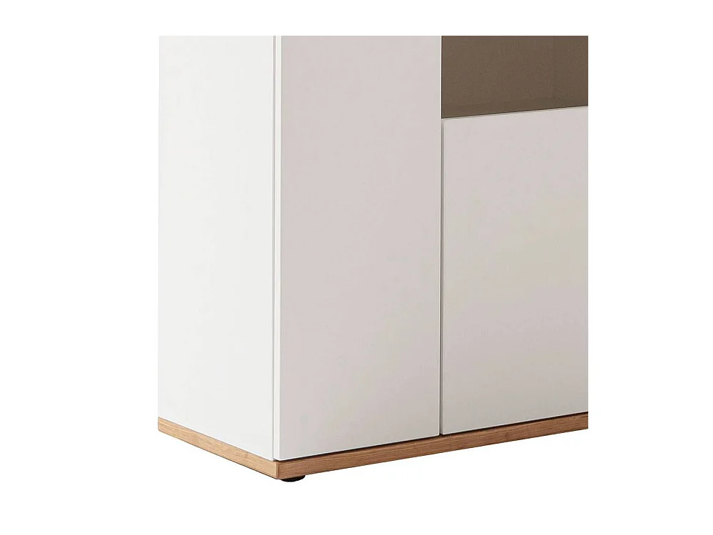 Wohnzimmervitrine Aufbewahrungsschrank in Soft White und Wildeichefarben