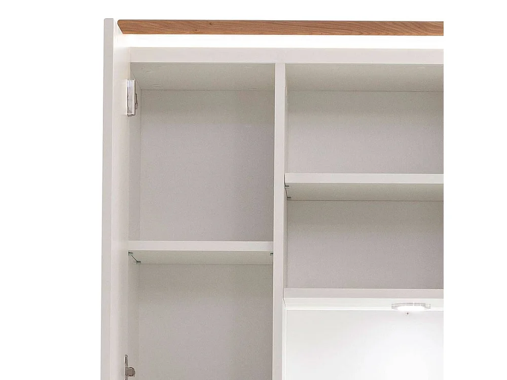 Wohnzimmervitrine Aufbewahrungsschrank in Soft White und Wildeichefarben