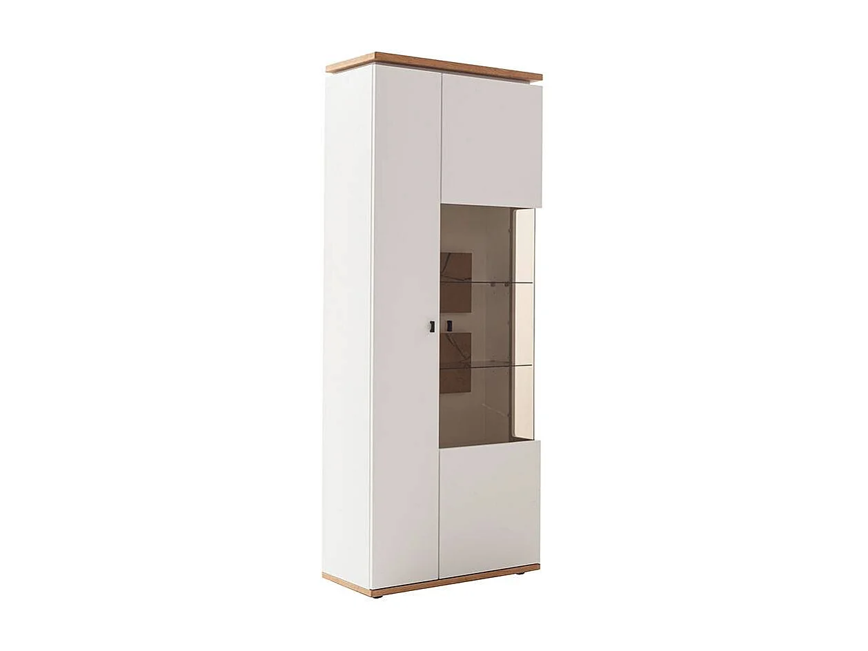 Wohnzimmervitrine Aufbewahrungsschrank in Soft White und Wildeichefarben