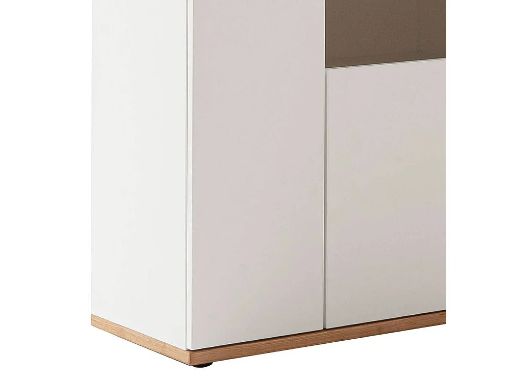 Wohnzimmervitrine Aufbewahrungsschrank in Soft White und Wildeichefarben