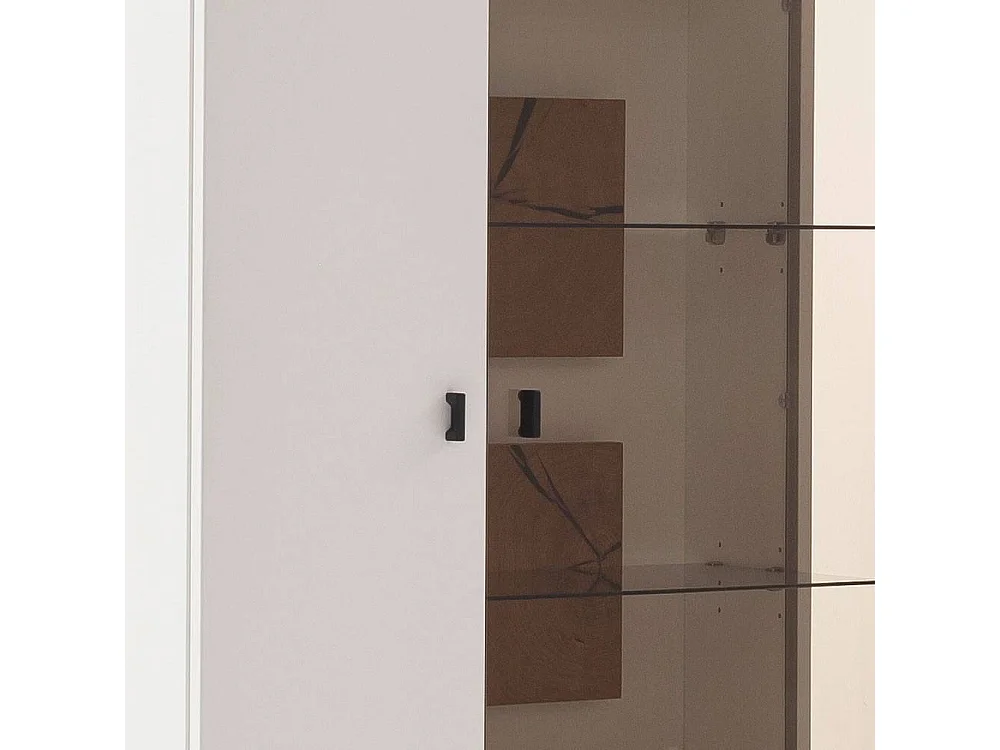Wohnzimmervitrine Aufbewahrungsschrank in Soft White und Wildeichefarben