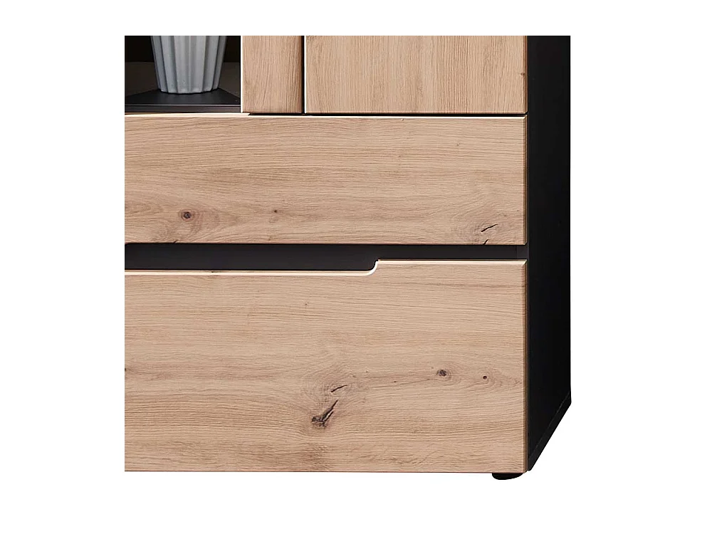 Standvitrine Wohnzimmer modern in Wildeichefarben Dunkelgrau