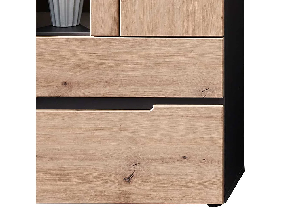 Standvitrine Wohnzimmer modern in Wildeichefarben Dunkelgrau