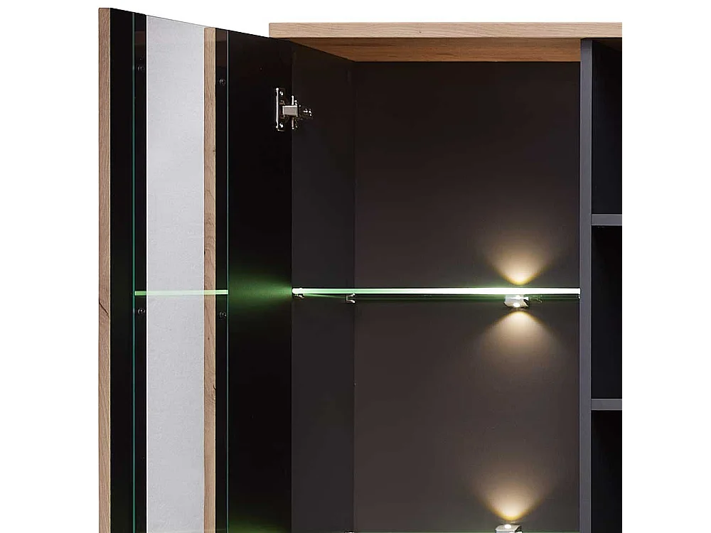 Standvitrine Wohnzimmer modern in Wildeichefarben Dunkelgrau