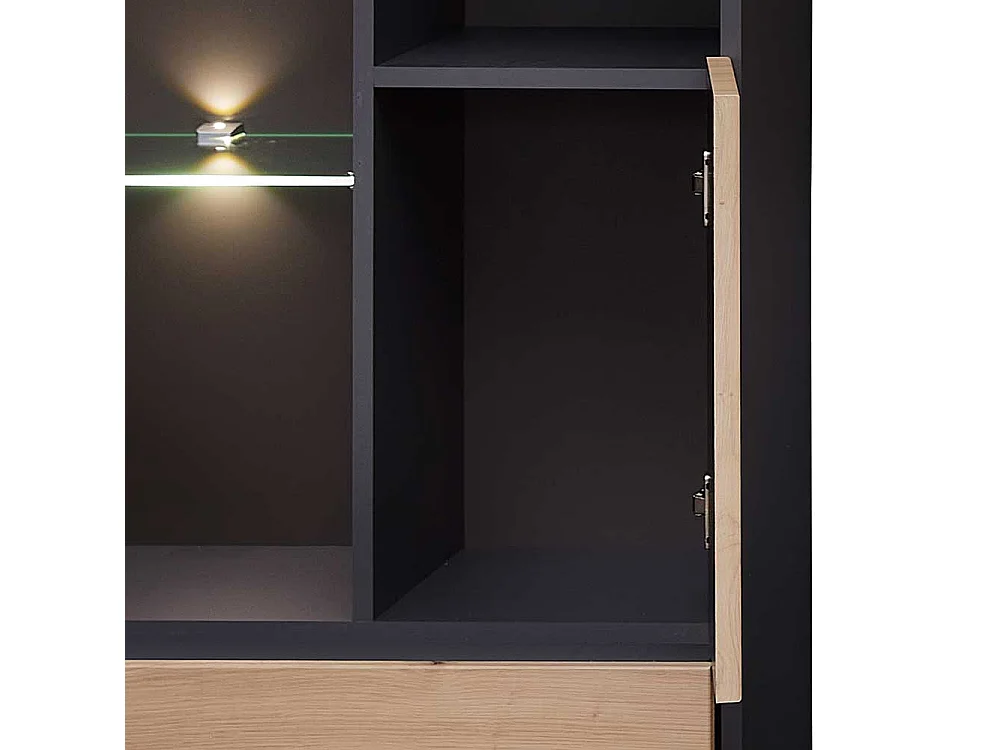 Standvitrine Wohnzimmer modern in Wildeichefarben Dunkelgrau