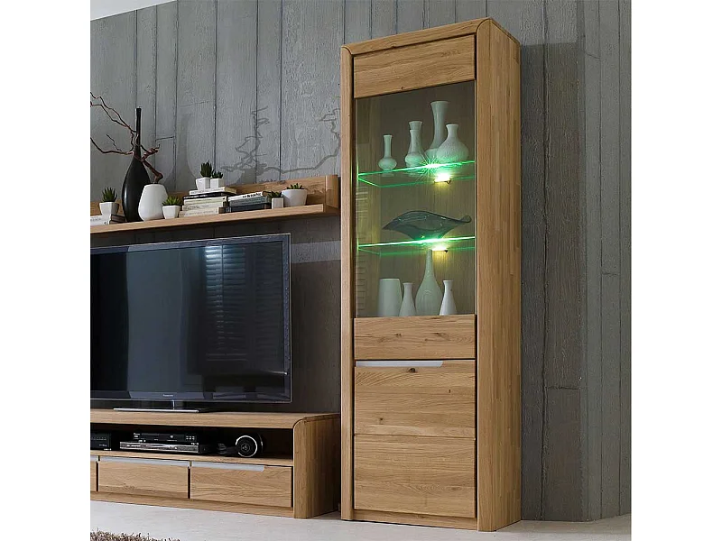 Wohnzimmervitrine aus Wildeiche Massivholz Bianco geölt