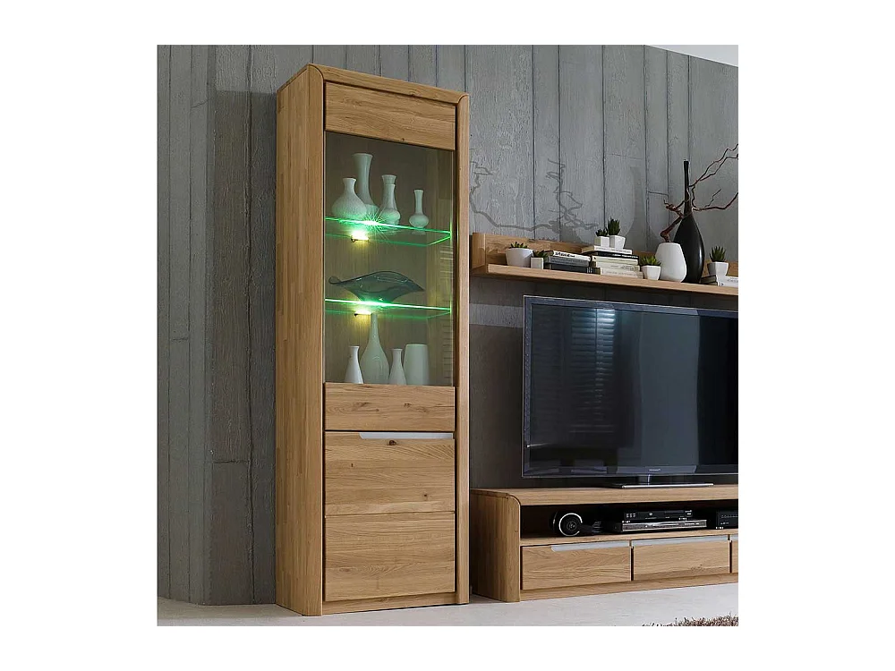 Wohnzimmervitrine aus Wildeiche Massivholz Bianco geölt