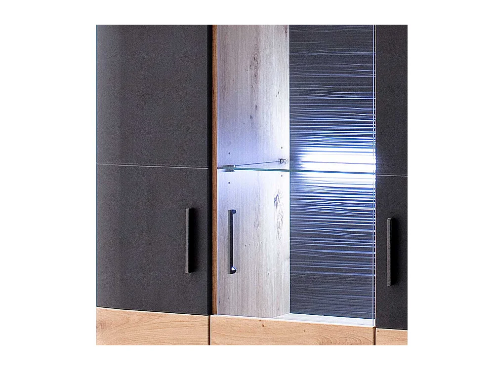 Wohnzimmervitrine in Eichefarben und Anthrazit 100 cm breit