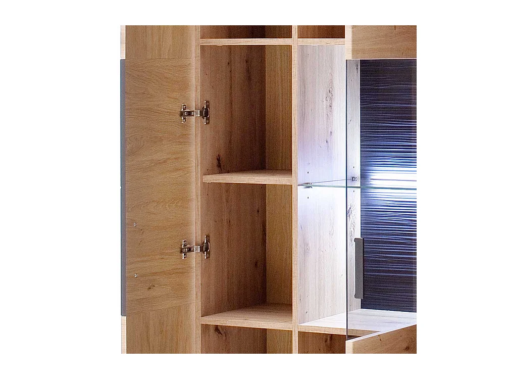 Wohnzimmervitrine in Eichefarben und Anthrazit 100 cm breit