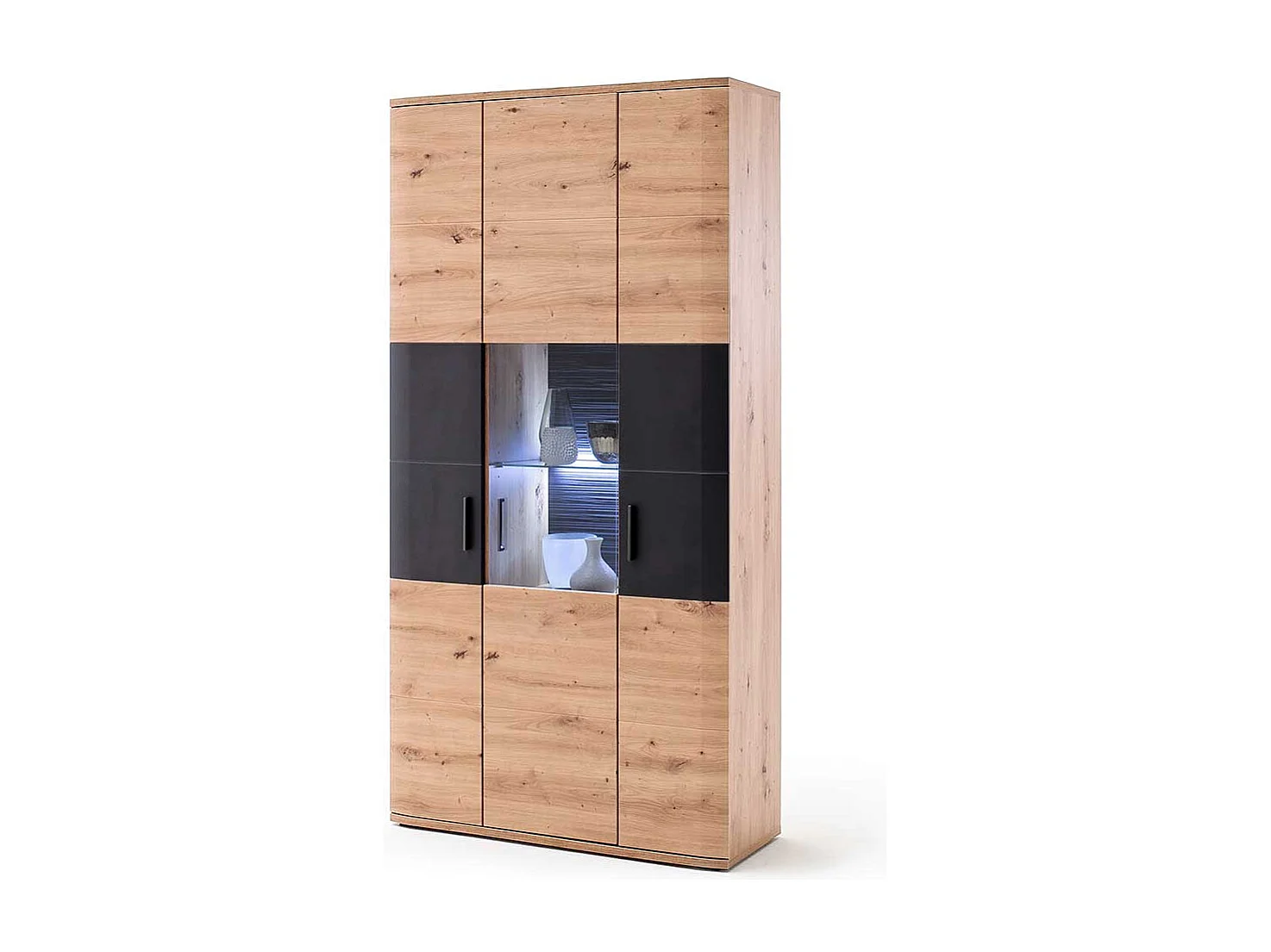 Wohnzimmervitrine in Eichefarben und Anthrazit 100 cm breit