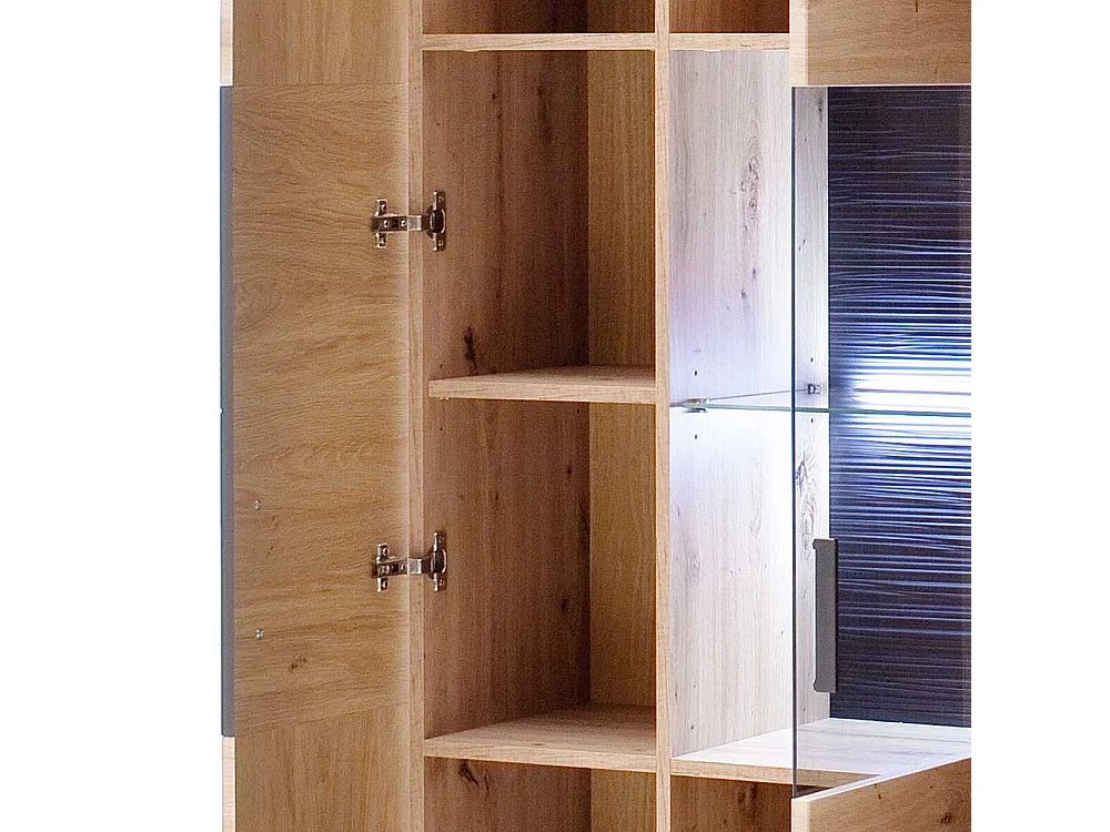 Wohnzimmervitrine in Eichefarben und Anthrazit 100 cm breit