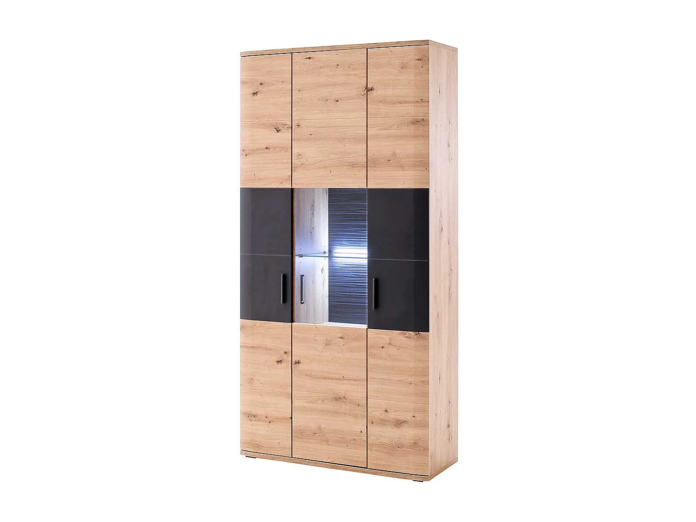 Wohnzimmervitrine in Eichefarben und Anthrazit 100 cm breit