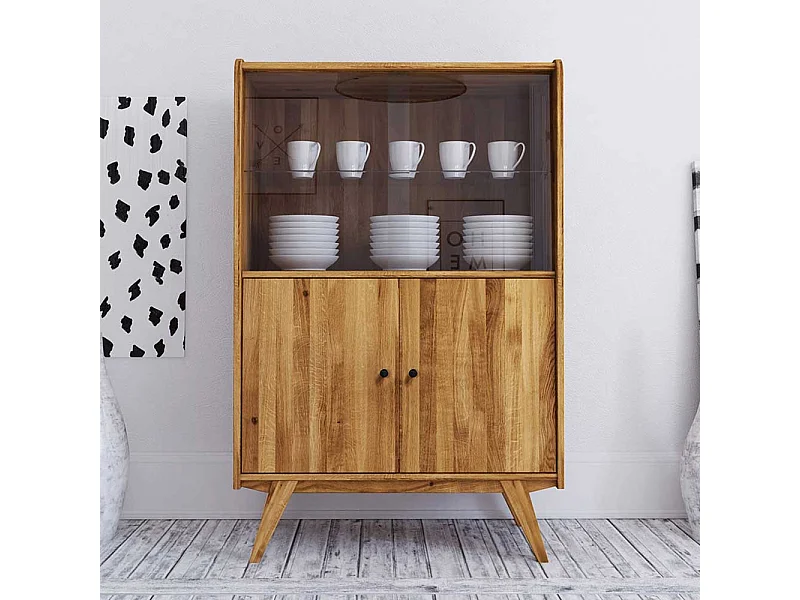 Esszimmervitrine aus Wildeiche Massivholz 100 cm breit