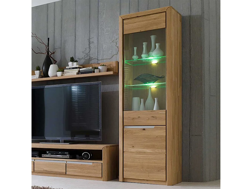 Wohnzimmervitrine aus Wildeiche Massivholz Bianco geölt