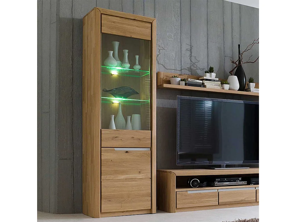 Wohnzimmervitrine aus Wildeiche Massivholz Bianco geölt