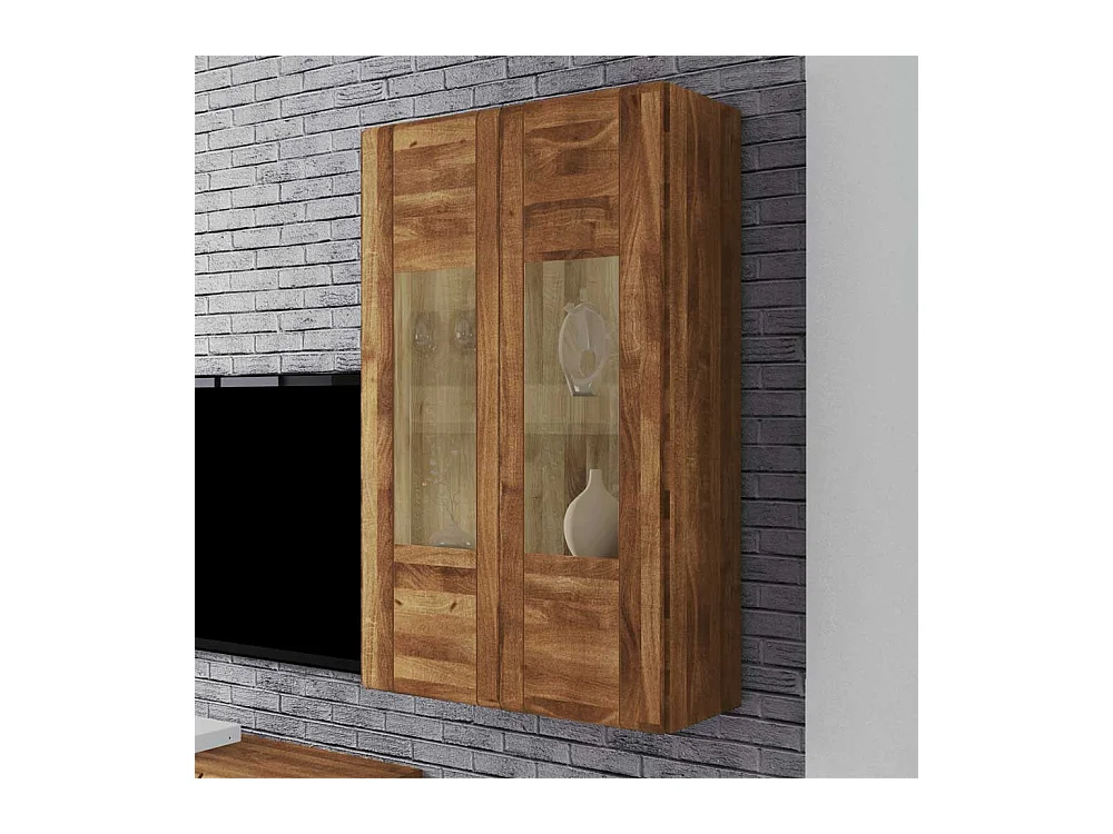 Wohnzimmer Hängevitrine aus Wildeiche Massivholz 2 türig