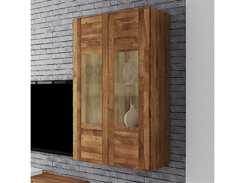 Wohnzimmer Hängevitrine aus Wildeiche Massivholz 2 türig