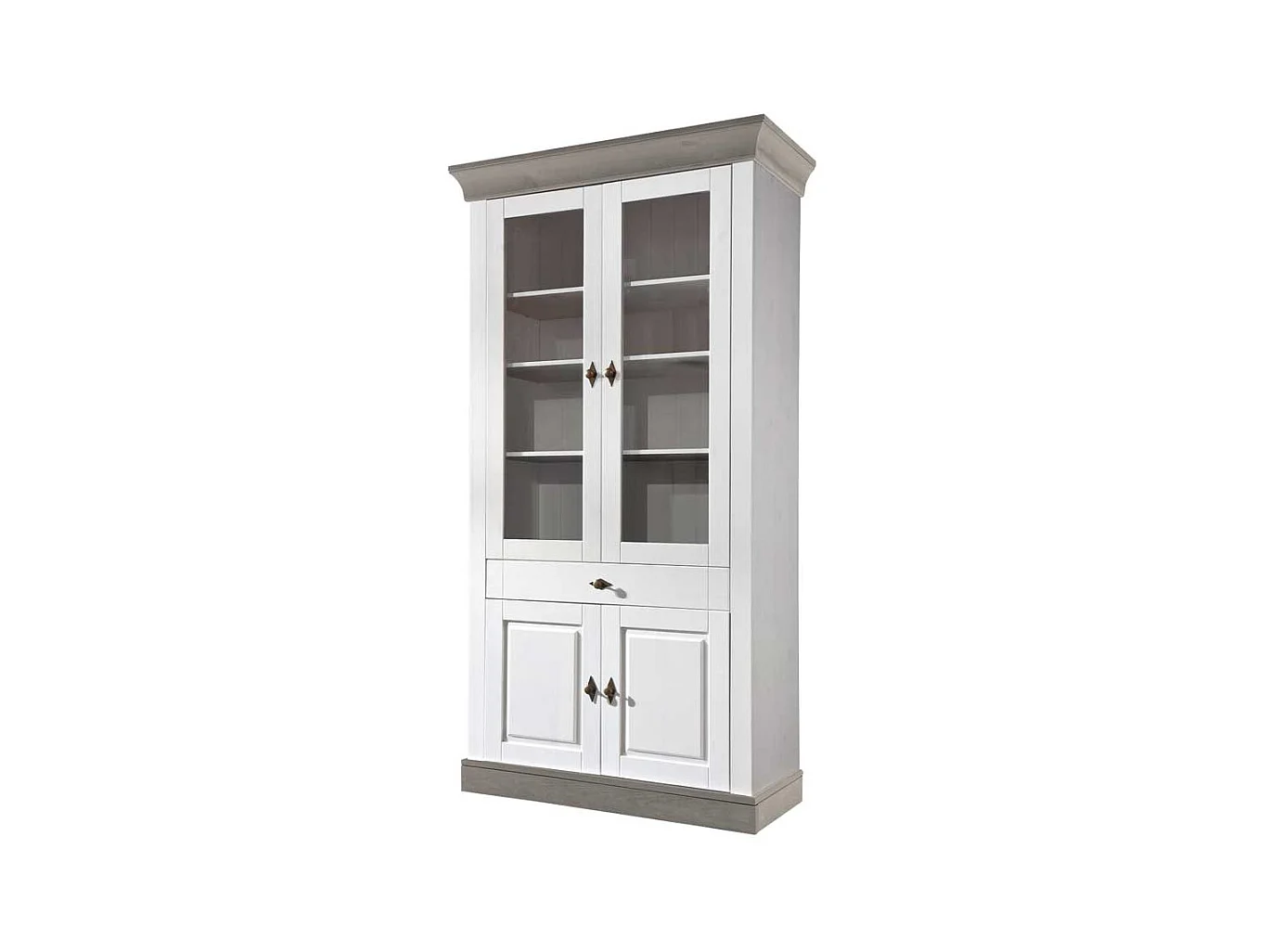 Standvitrine in Weiß Grau Kiefer teilmassiv