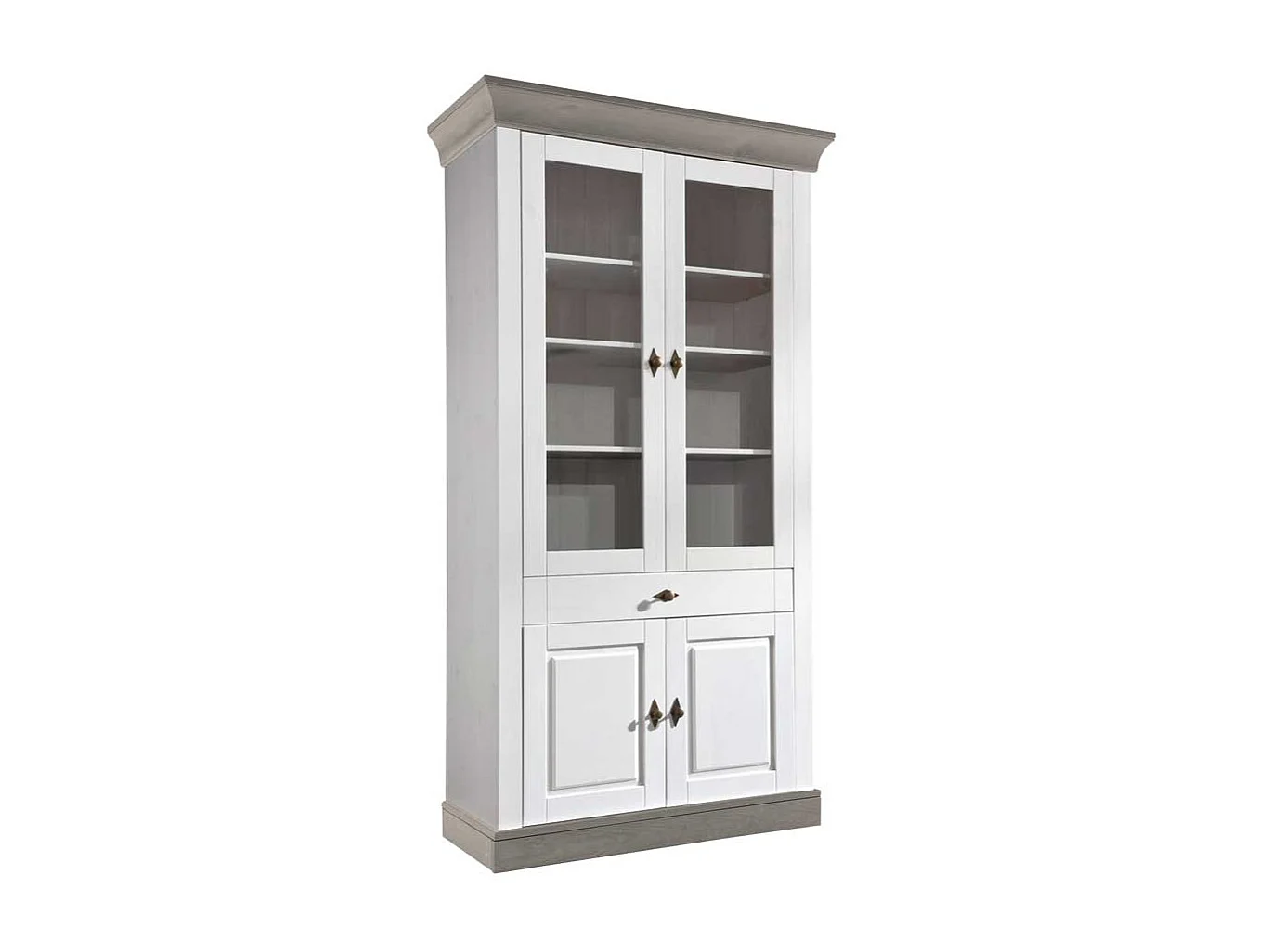Standvitrine in Weiß Grau Kiefer teilmassiv