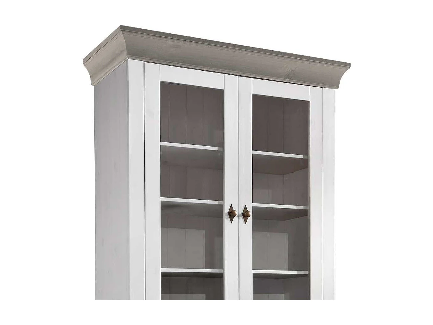 Standvitrine in Weiß Grau Kiefer teilmassiv