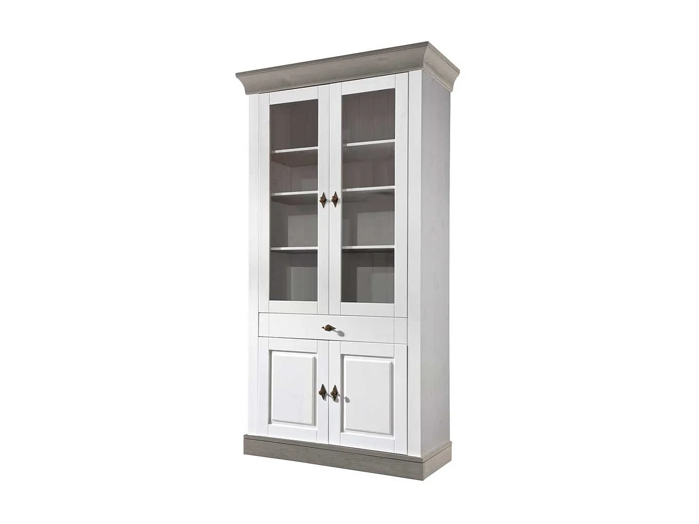 Standvitrine in Weiß Grau Kiefer teilmassiv