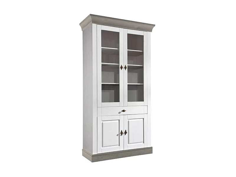 Standvitrine in Weiß Grau Kiefer teilmassiv