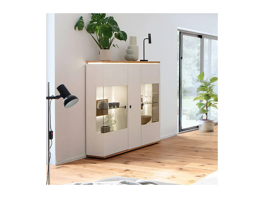 Standvitrine Wohnzimmervitrine mit Glastüren in Soft White