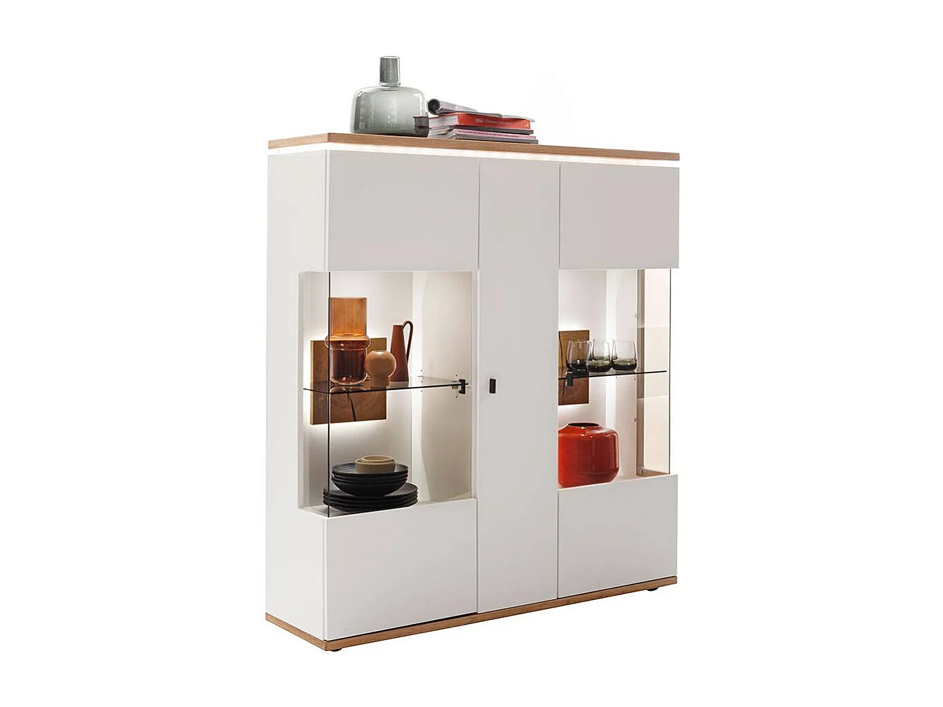 Standvitrine Wohnzimmervitrine mit Glastüren in Soft White