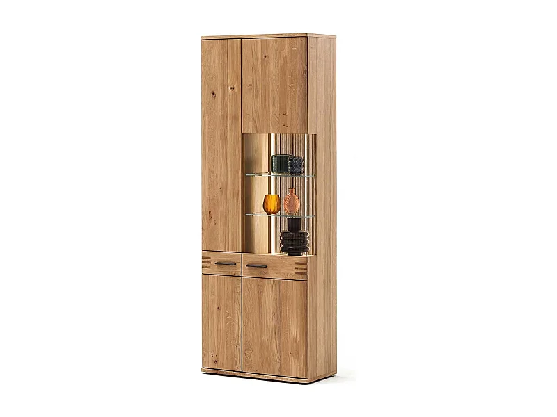 Standvitrine in Balkeneiche Bianco furniert 75 cm breit