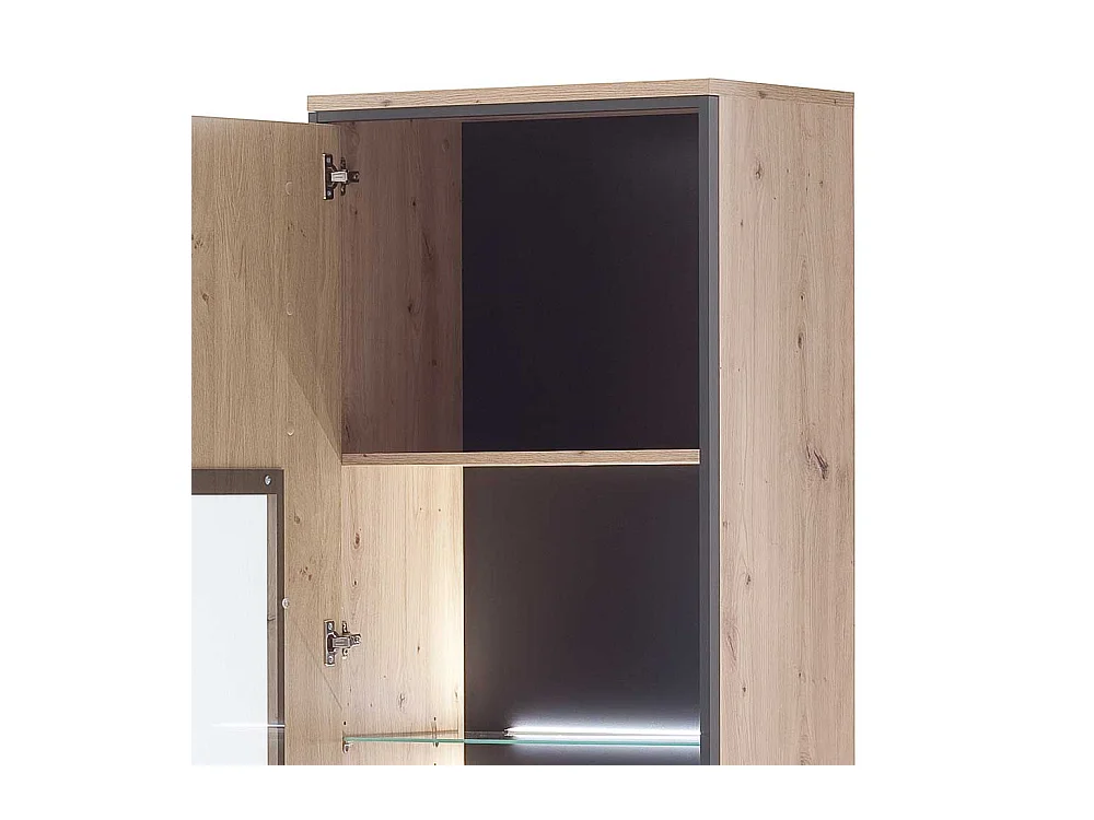 Standvitrine in Eichefarben und Anthrazit 210 cm hoch