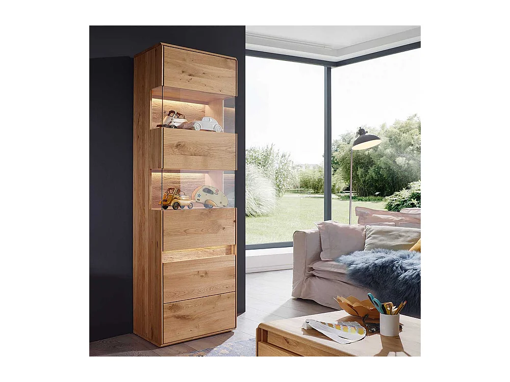 Wohnzimmervitrine aus Wildeiche Massivholz LED Beleuchtung