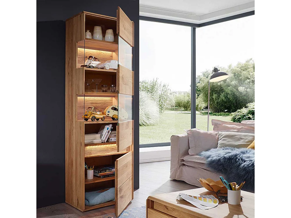 Wohnzimmervitrine aus Wildeiche Massivholz LED Beleuchtung