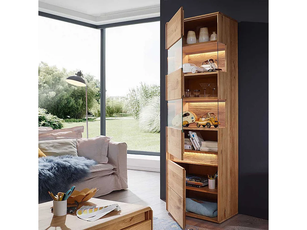 Wohnzimmervitrine aus Wildeiche Massivholz LED Beleuchtung