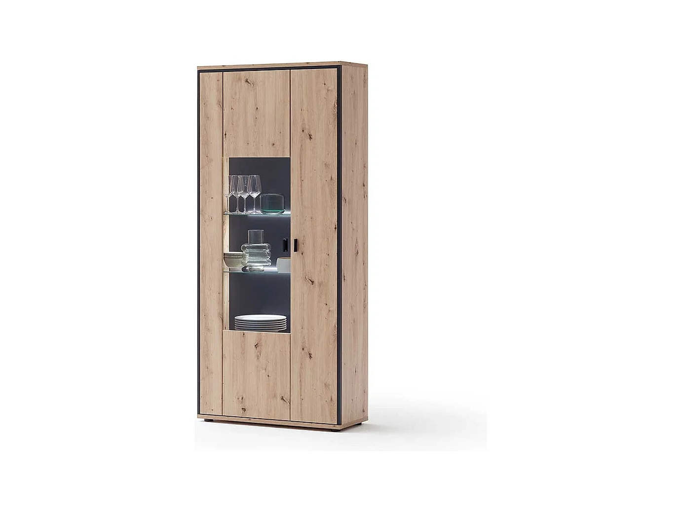 Wohnzimmervitrine in Eichefarben und Anthrazit 210 cm hoch