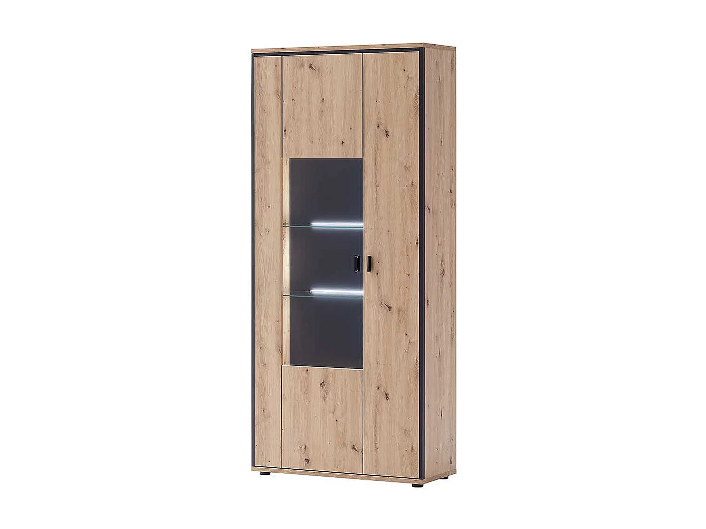 Wohnzimmervitrine in Eichefarben und Anthrazit 210 cm hoch