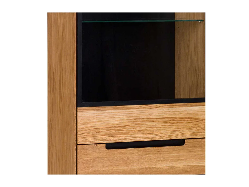 Wohnzimmervitrine in Eichefarben & Schwarz Glastür