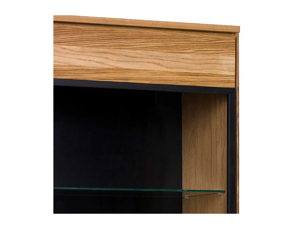 Wohnzimmervitrine in Eichefarben & Schwarz Glastür