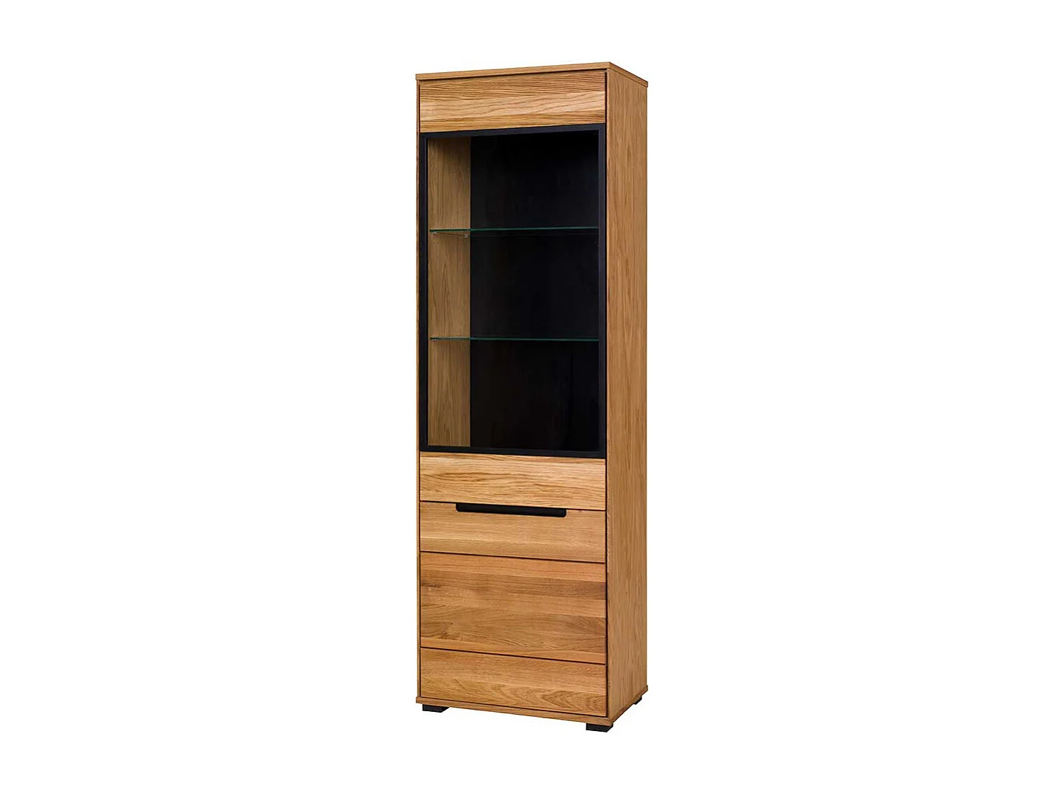 Wohnzimmervitrine in Eichefarben & Schwarz Glastür