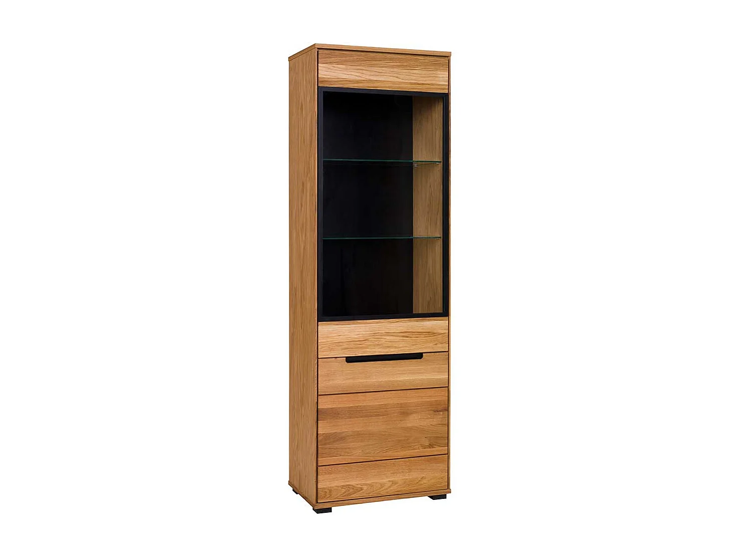 Wohnzimmervitrine in Eichefarben & Schwarz Glastür