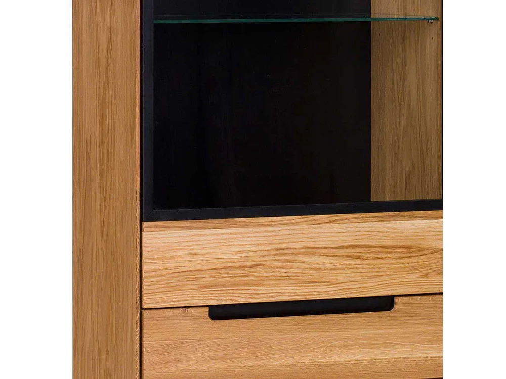 Wohnzimmervitrine in Eichefarben & Schwarz Glastür