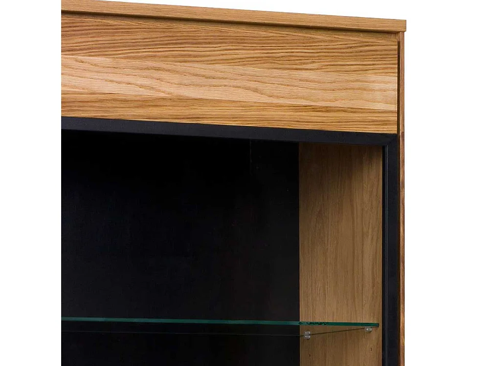 Wohnzimmervitrine in Eichefarben & Schwarz Glastür