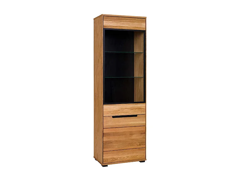 Wohnzimmervitrine in Eichefarben & Schwarz Glastür