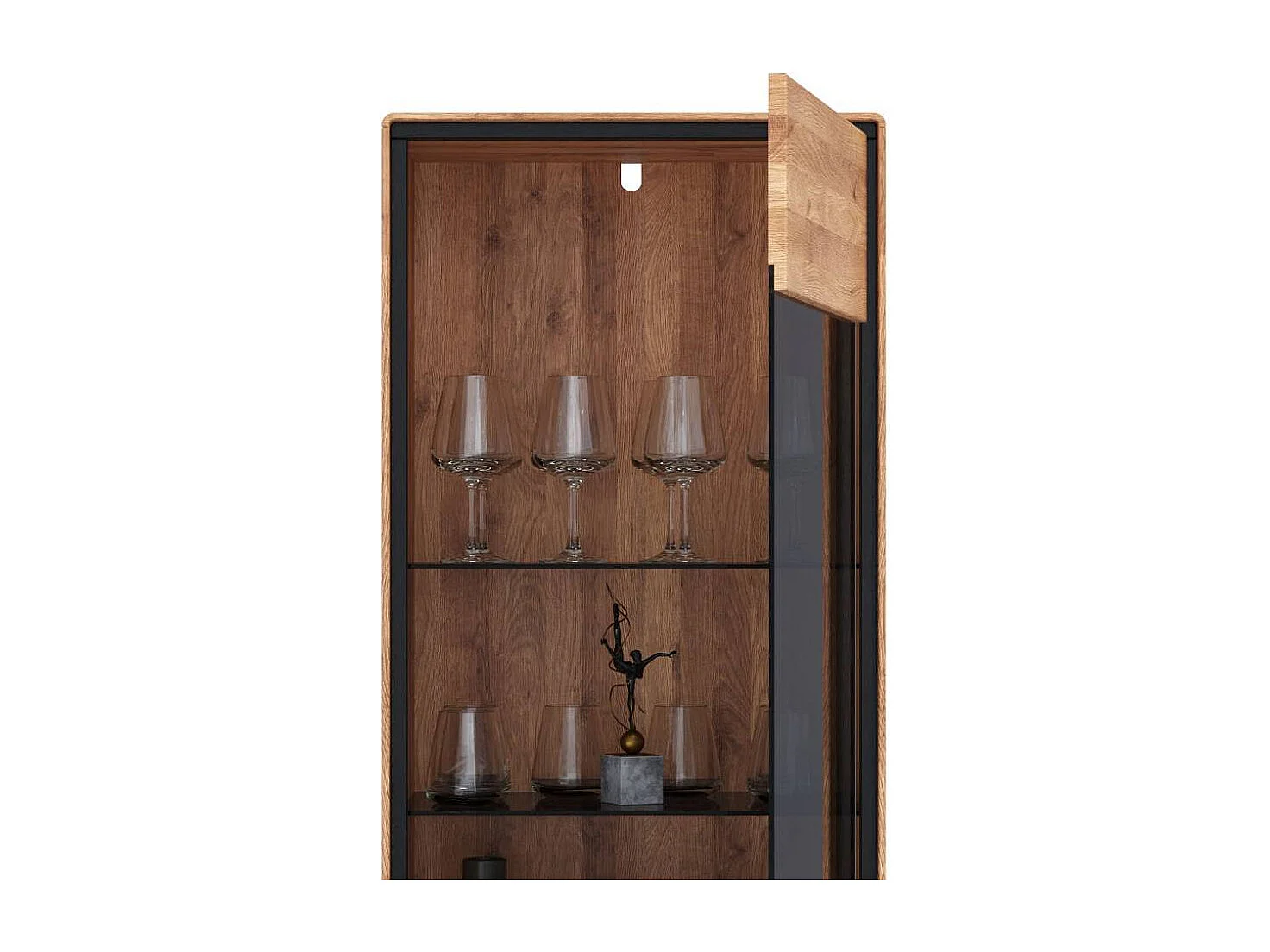 Wohnzimmervitrine Standvitrine aus Wildeiche Massivholz mit zwei Glasböden