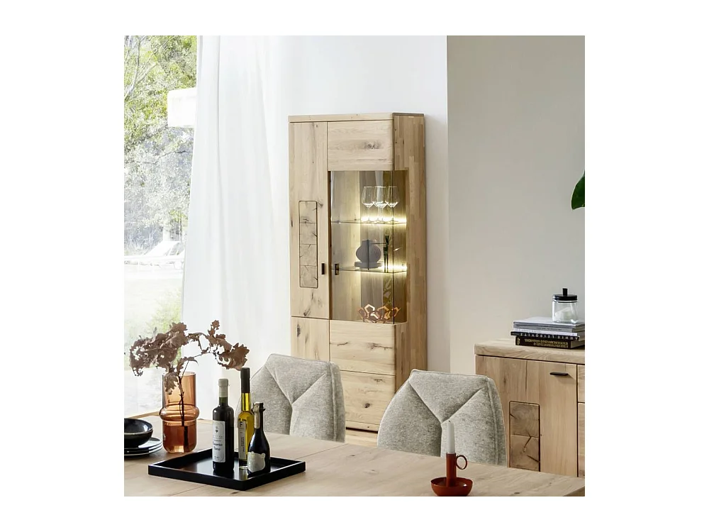 Wohnzimmervitrine Standvitrine aus Asteiche Massivholz 203 cm hoch