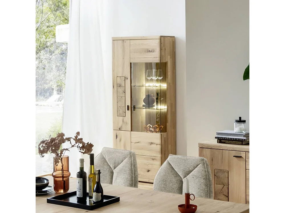 Wohnzimmervitrine Standvitrine aus Asteiche Massivholz 203 cm hoch