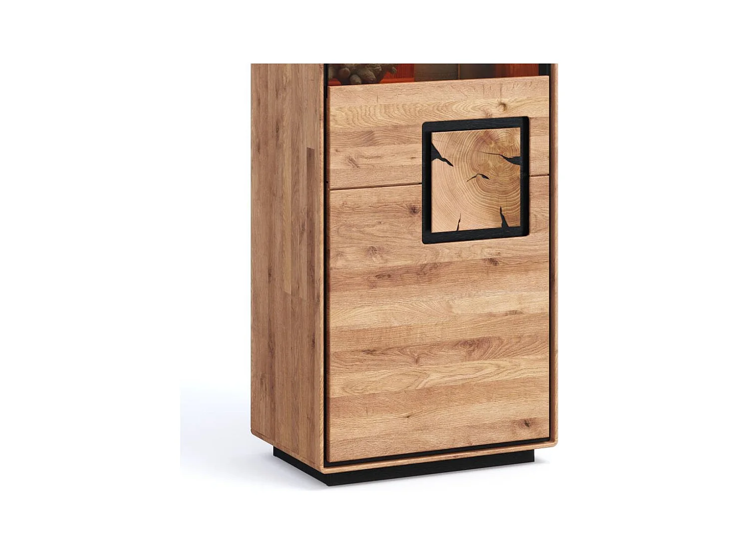 Standvitrine Esszimmervitrine mit Hirnholz Applikation aus Wildeiche Massivholz