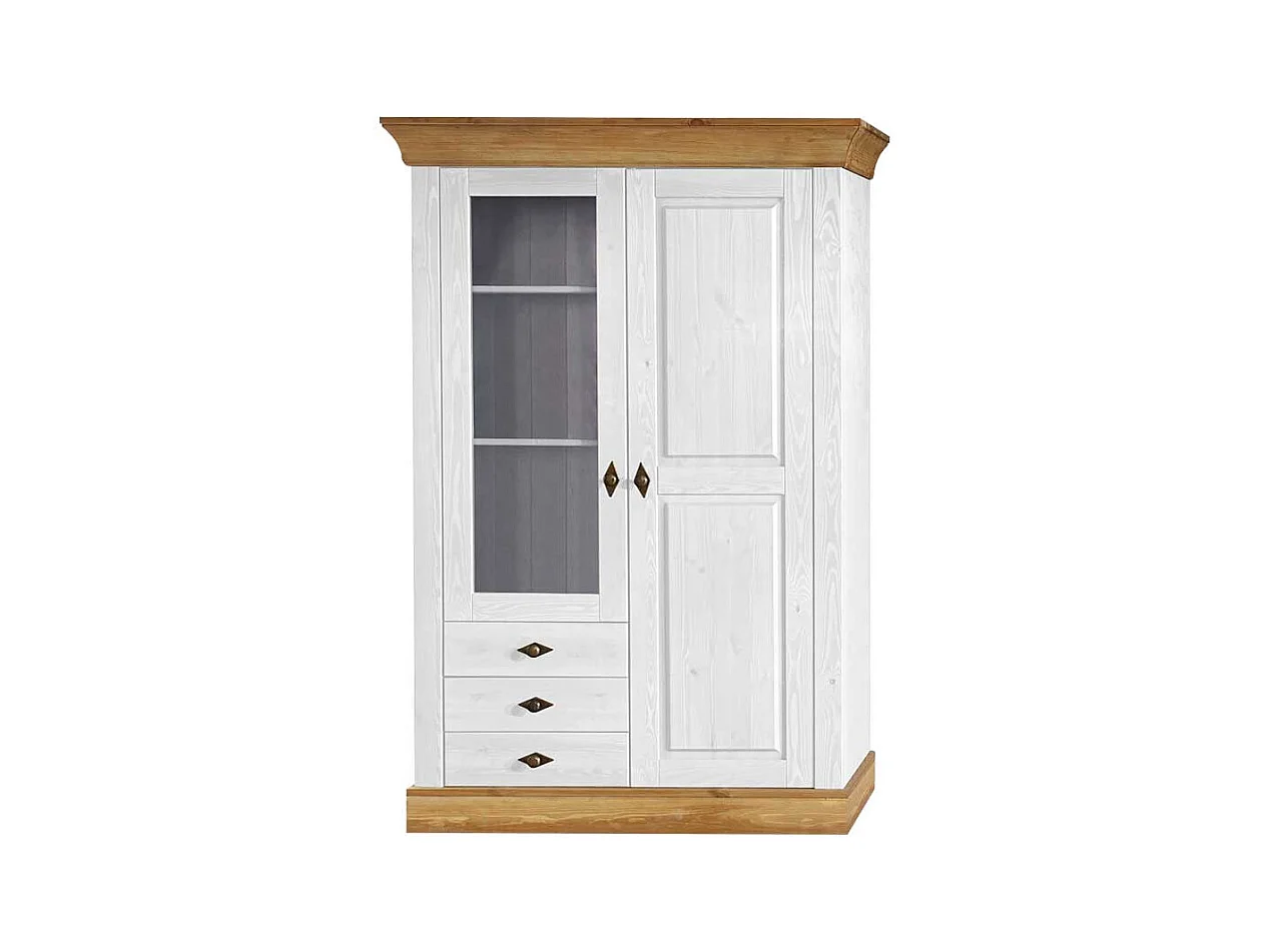 Standvitrine in Weiß Kiefer teilmassiv Landhaus