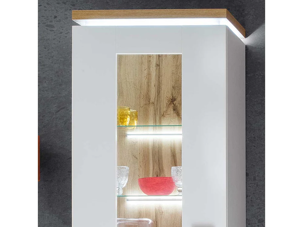 Wohnzimmervitrine in Weiß und Wildeiche Optik 70 cm breit