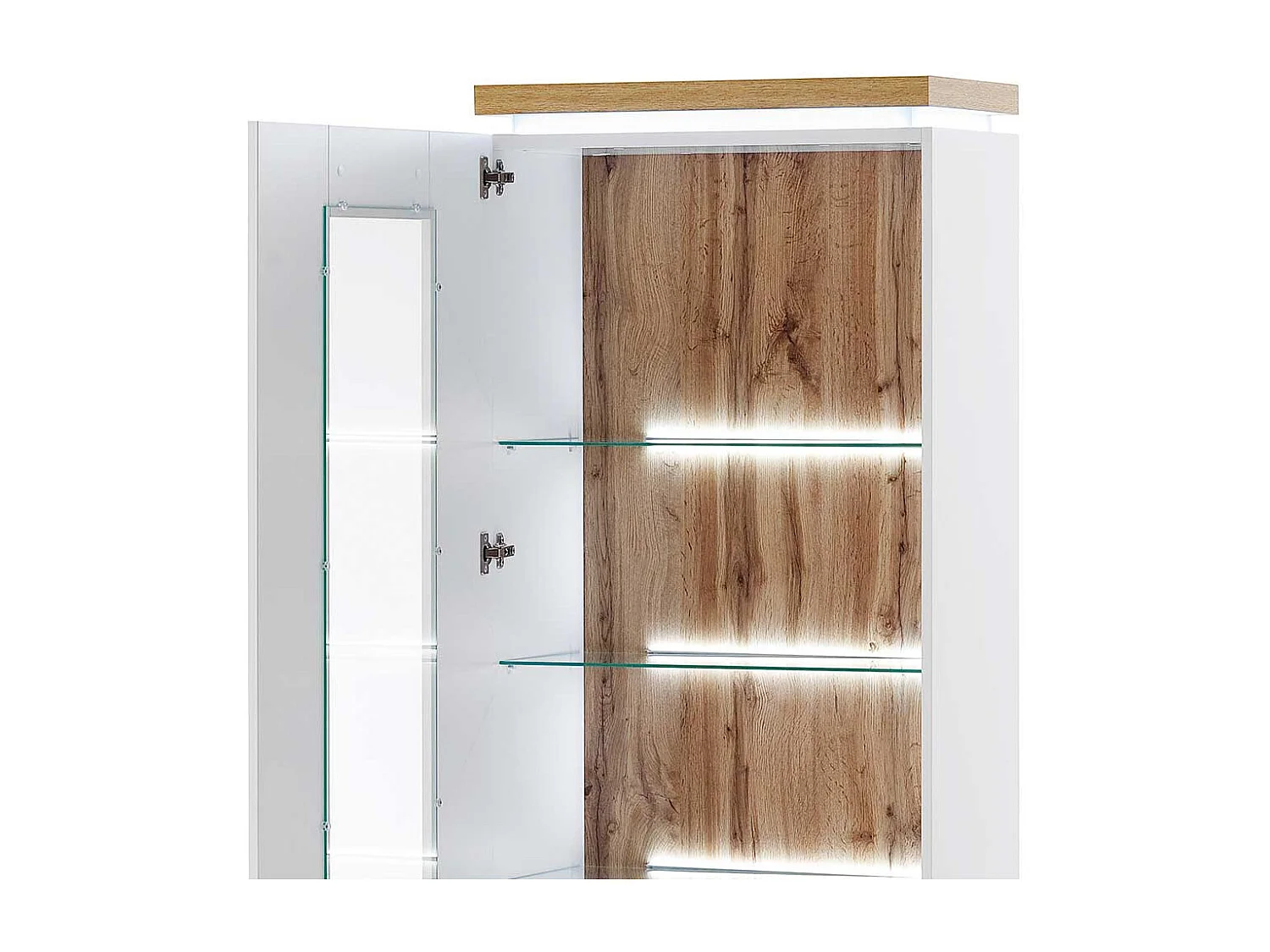 Wohnzimmervitrine in Weiß und Wildeiche Optik 70 cm breit